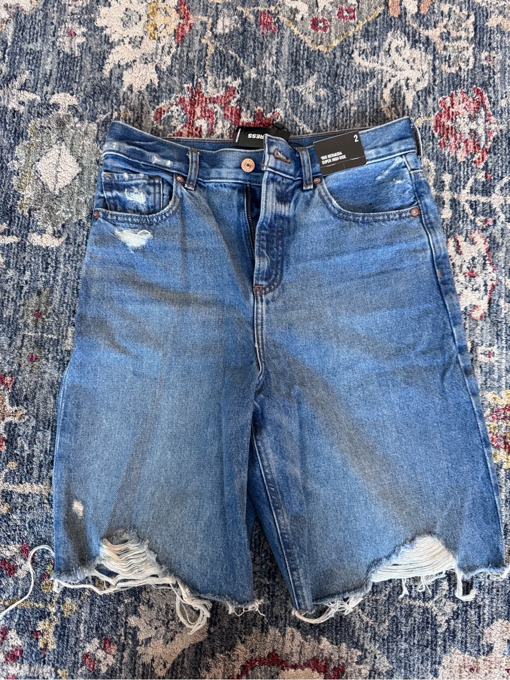 Express Blue Distressed Denim Bermuda Shorts